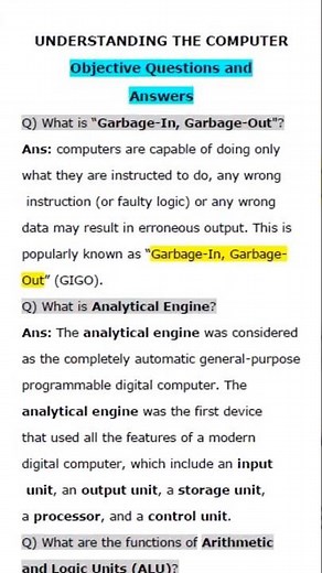 What is Analytical Engine? l What is GIGO? l Functions of ALU #shorts #computer #computerbasics #alu