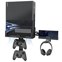 BracNova Wall Mount for Xbox One,Steel Wall Mount Kit for Xbox One Original and Power Brick Mount-Xbox One Stand with 3 Detachable Controller Holder and Headphone Hook