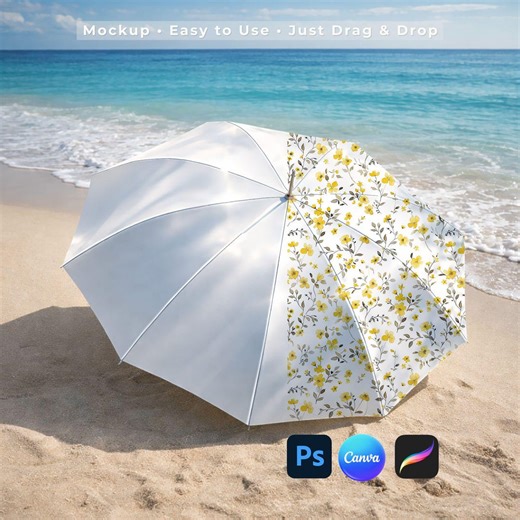 Beach Umbrella Mockup for Canva Procreate Photoshop, Summer Lifestyle Fabric Preview Seamless Surface Pattern Display, Outdoor Accessory PSD - Etsy