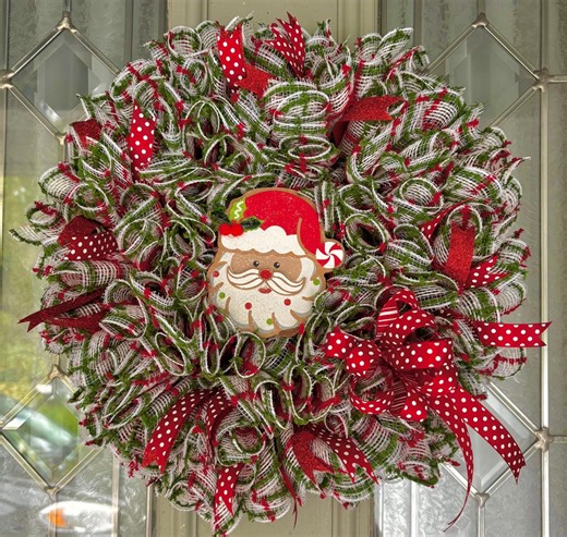 Festive Mesh Gingerbread Santa Cookie Christmas Wreath - Etsy