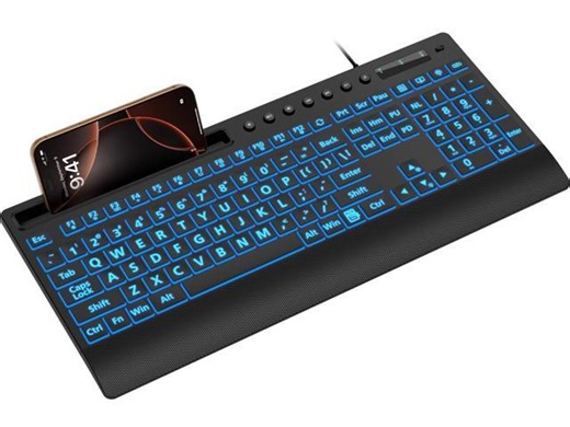 Large Print Wired Backlit Keyboard with Backlight Memory Function, 7-Color Auto-Cycling & Static Single LED, Computer Keyboard with Phone Holder & Wrist Rest, Quiet Crater Keys for PC Laptop - Newegg.com