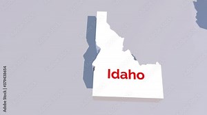 3d animated map showing the state of Idaho from the united state of america. 3d map of Idaho.
