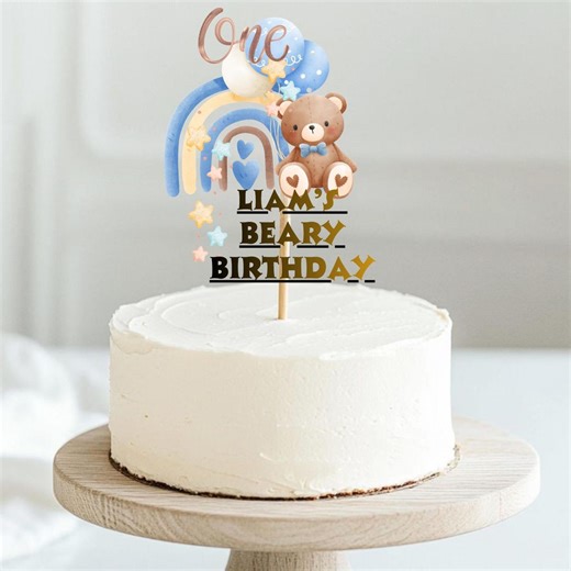 Beary First Birthday Cake Topper, Boys 1st Teddy Bear Party Decor, Editable (digital Download) - Etsy