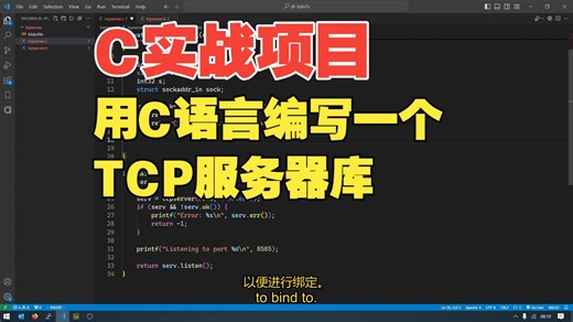 用C语言编写一个TCP服务器库 中英字幕 1080P