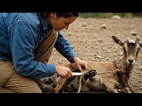 Baby Goat Rescued From Tangled Rope in Field