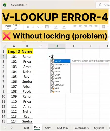 V-LOOKUP ERROR-4 || Always lock your range using F4 🔒 #excel #exceltips #exceltricks #shorts #viral