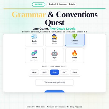 Grammar Game Sentences Parts of Speech Punctuation Grades 4 5 6 7 8 Chromebook