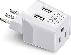 Ceptics Italy Travel Plug Adapter – Type L Italy Power Adapter with USB-C & A + USA Input –Compact, Safe Grounded for Phones, Laptops & More (CTU 12A)