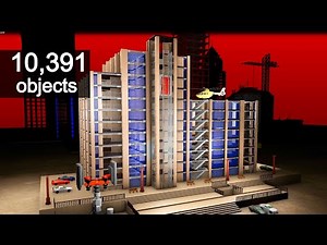 3D Office Tower + Exterior Glass Elevator (Earthquake collapse simulation)