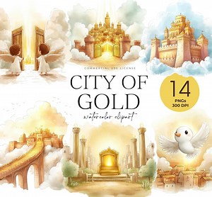 City of Gold Clipart, Heaven Bible Clipart, Heavenly City Clipart, Golden Streets, Pearly Gates, Kids Bible Study Clipart, Christian Clipart - Etsy