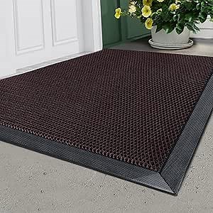 High Elasticity Outdoor Mat 2'×3' Non Slip Heavy Duty Durable Welcome Mat Large Capacity Dirt Trapper Indoor Outside Doormat Brown