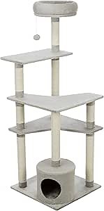 TRIXIE Seli 59" Cat Tower, 5-Level Sisal & Plush Cat Tree Furniture, Scratching Post, Condo, Dangling Cat Toy, Gray
