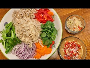 How to make Khmer beef tripe salad ភ្លាពោះគោ(Pleahpousko)with Terkprahok/fermented fish paste sauce
