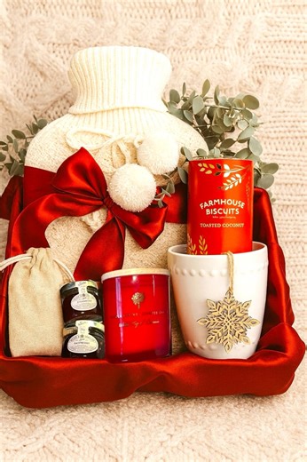 Red Classy Gift Basket for Men & Women • Cozy Care Package • Hot Waterbottle, Candle, Mug and Gourmet Treats • Set for Any Occasion - Etsy UK