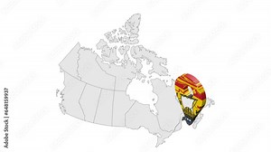 Location New Brunswick on map Canada. 3d New Brunswick flag map marker location pin. Map of Canada showing different parts. Animated map Provinces of Canada. 4K. Video Stock Video
