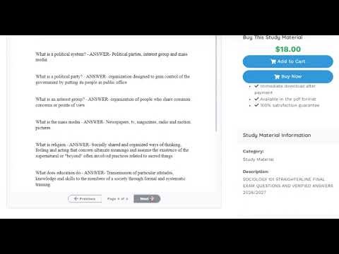 SOCIOLOGY 101 STRAIGHTERLINE FINAL EXAM QUESTIONS AND VERIFIED ANSWERS