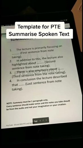 Template for PTE Summarise Spoken Text | M and MM PTE / NAATI