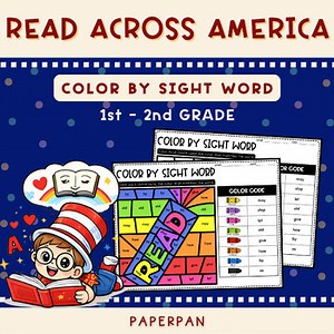 Read Across America Color by Sight Word 1st & 2nd Grade | Literacy Coloring Page