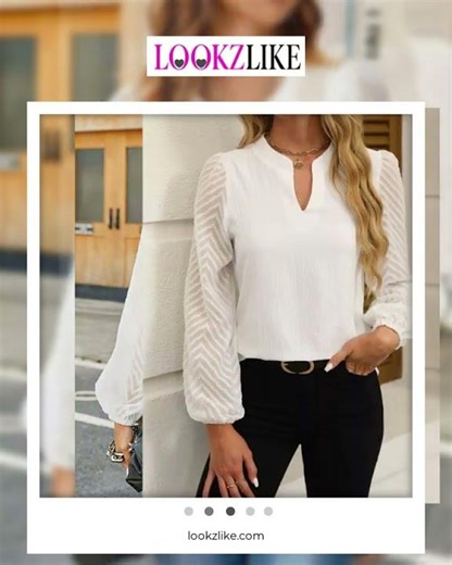 Notched Balloon Sleeve Blouse