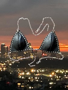 BLVD ANGEL Leather Halter Chain Bra - Etsy