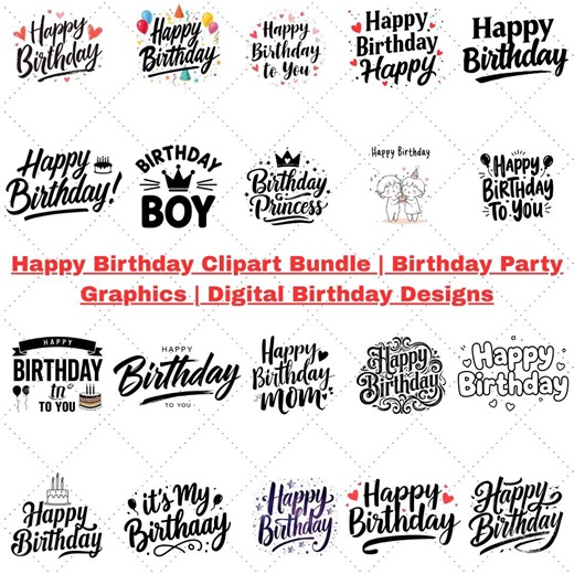 20 Happy Birthday Clipart Bundle | Colorful Birthday Graphics Set | Party Celebration Designs | Cricut & Sublimation - Etsy