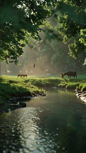 "Cinematic Nature Valley in 16K | Peaceful River, Sunrise & Birds – Ultra Realistic Short"
