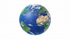 Seamless loop animation of rotating realistic planet Earth with clouds isolated on a white background. Endless animation of Earth globe. Motion graphic