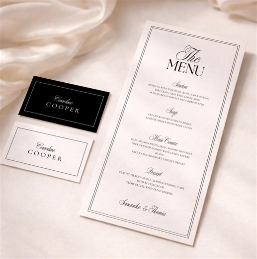Luxury Old Money Wedding Menu Card Template, Elegant Wedding Signs, Minimalist Wedding Place Card Set, Dinner Menu and Thank You Card Canva - Etsy Canada
