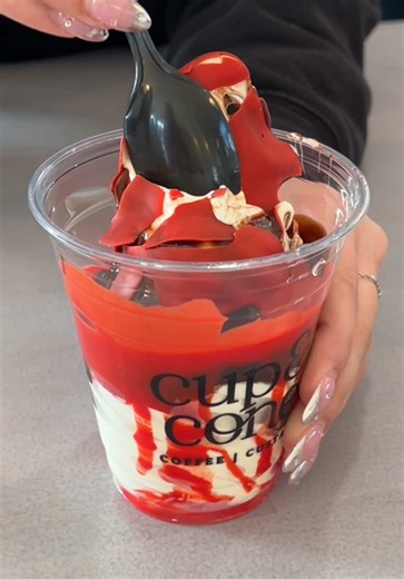 Meet the Heartbreaker Sundae 💔🍒🍫 Creamy vanilla custard finished with chocolate & cherry hard shell 🍨🍒 We’re open until 5pm today! #cupandconebennington #valentinesday #omaha #icecream #sundae