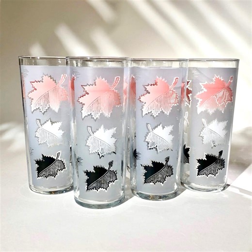 Vintage Libbey Pink Highball Glasses: Frosted Glass Leaf Pattern MCM Barware Set of 4 - Etsy