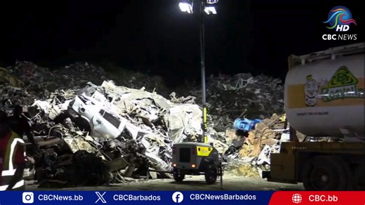 The fire at B's Recycling Plant in Cane Garden, St. Thomas, has been extinguished by personnel from the Barbados Fire Service. Station Officer Roger Bourne provided the update at the scene. Video: Anderson Arthur #CBCNewsBarbados | CBC News Barbados