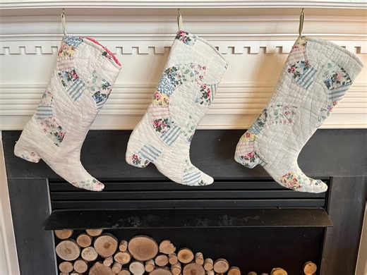 Handmade Cowboy Boot Christmas Stocking Out of Vintage Quilt Pieces - Etsy