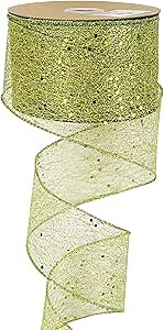 MEEDEE Green Glitter Wire Mesh Ribbon With Sparkle, 2.5 Inch Wide, 25 Yards for Christmas Tree Decoration, Wreath Bow Making