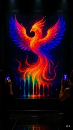 Neon Phoenix – Painting of a Fiery Bird in Vibrant Cosmic Colors