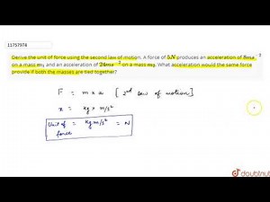 Derive the unit of force using the second law of motion. A force of 5N produces an acceleration ...