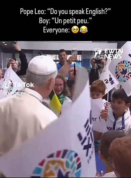 Pope Leo spotted an English sign during his welcome at Metz Airport—and he couldn’t resist asking. “Do you speak English?” he asked one of the boys. “Un petit peu,” the boy replied—in French, of course. 😂 ('Un petit peu' means 'a little bit') Between the blessings, the children’s song, and this adorable exchange, the welcome in Metz gave us some of the sweetest moments of the Holy Father’s journey in France.