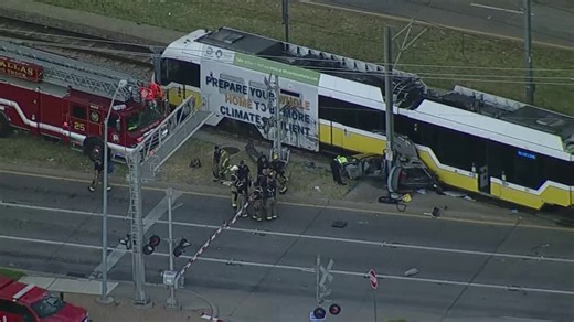 Crews respond to crash involving a vehicle and a DART train in Dallas