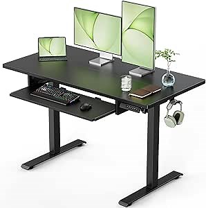 Marsail Standing Desk Adjustable Height with Extra Large Keyboard Tray, Electic Adjustable Desk with 4 Memory Presets Cable Management 2 Storage Hooks, Sit Stand Up Desk for Home Office