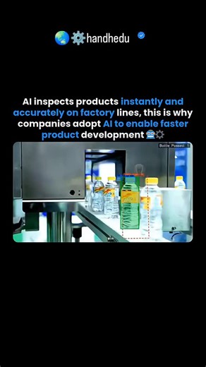 ☄️handhedu⚙️ on Instagram: "AI-Powered Computer Vision Instantly Inspects and Tracks Bottles on High-Speed Factory Lines 🤖🏭 AI is transforming modern manufacturing, and this video shows a powerful example of AI-powered computer vision being used on a high-speed factory production line. As bottles move along the conveyor belt, advanced cameras and deep learning models detect, track, and analyze each bottle in real time. The system automatically checks critical quality parameters such as label a