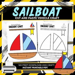 Easy Printable Preschool Sailboat Craft | Instant Download | Coloring Page