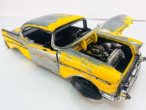 Restoration Damaged Abandoned 1957 Chevy Bel Air Taxi Cab Model Car