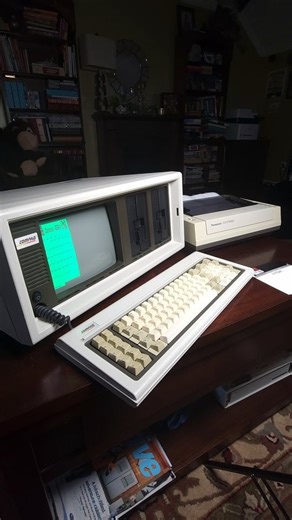 Vintage portable computers and electronics 📺⌨️🖨📼📷📟 on Instagram: "Compaq Portable, 1983 & Print Master Plus CPU: i8088-4.77MHz, RAM 640KB, HDD HardCard 20 Plus 21MB, Floppy drives 2x5.25" 360KB, Graphics CGA, Modem 1200bod Printer: Panasonic KX-P1080i #compaq #retrocomputer #vintagecomputer #oldtech #compaqportable #portable #vintagecomputing #printmaster #oldcomputer #vintagestyle #retrotech #retrotechnology #nostalgia #msdos #asmr"