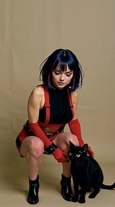 Cute girl. cute cat. Cosplay girl.