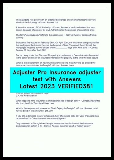 Adjuster Pro Insurance adjuster test with Answers Latest 2023 VERIFIED381 video