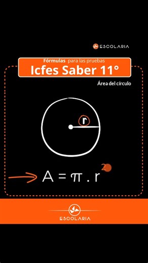 Fórmulas para las pruebas Icfes Saber 11° Aprende paso a paso cómo calcular el área de un círculo conociendo su radio. Síguenos para mas contenido en Escolaria #Saber11 #icfes #Escolaria #preicfes | Escolaria