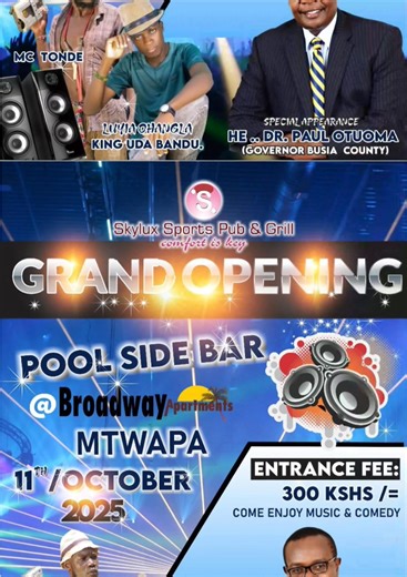 5.7K views · 132 reactions | Musani Uda Bandu & Mc Tonde Comedian Tunakuja sasa watu wetu wa Mombasa 11 October Siadihaaa 滛滛 Broadway.. MTWAPA ️️ SKYLUX SPORTS PUB & GRILL. ️️come and enjoy Music & comedy  | Musani Uda Bandu | Facebook