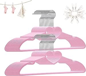 Plastic Hangers 30 Pack, Pink Hangers Ultra Thin Space Saving - 360 Degree Swivel Hook & 10 Clips-Strong & Durable for Sweaters,Dress, Shirt, Coat