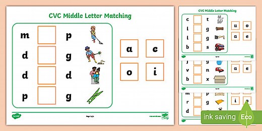 Workstation Pack: CVC Middle Letter Sounds Matching Activity Pack