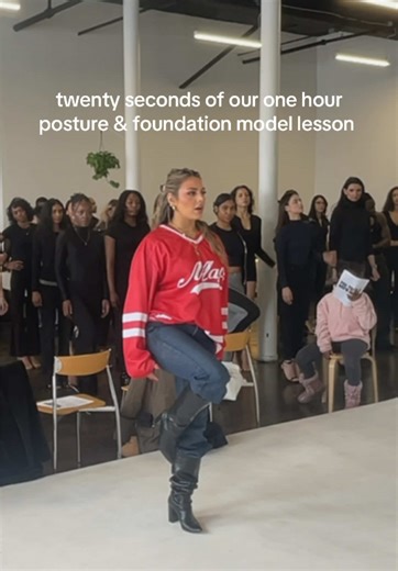 twenty seconds of our one hour posture & foundation model lesson here what you are seeing is that we are working on our foundational posture and the structure of our walk. 1. we are tightening our core for stability and balance 2. We are in slow motion, picking up our foot to propel for our stride. 3. I am doing a traditional walk not a horse walk so my foot is coming up into a straight line. 4. I am landing on my heel to then propel to my toe. you should not be landing on your toe. want more mo