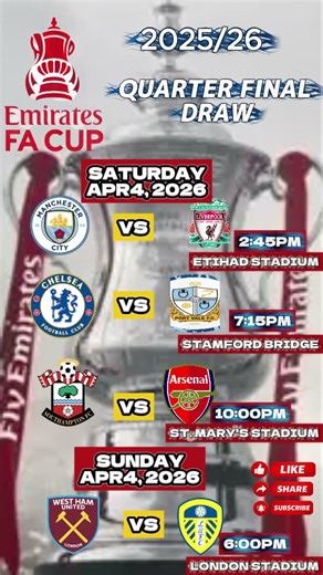 FA Cup Quarter Final Fixtures 2026 ⚽🔥 | Full Match Schedule & Big Clashes!